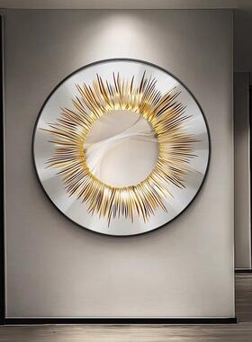 黑金色羽毛圆形玄关挂画轻奢客厅装饰画高级立体感餐厅样板房壁画
