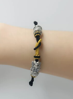 龙星惜上S999足银招财貔貅手绳男中国风diy手工编织复古手链轻奢