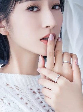 新款925银法语我爱你情侣戒指一对简约开口可调节男女对戒