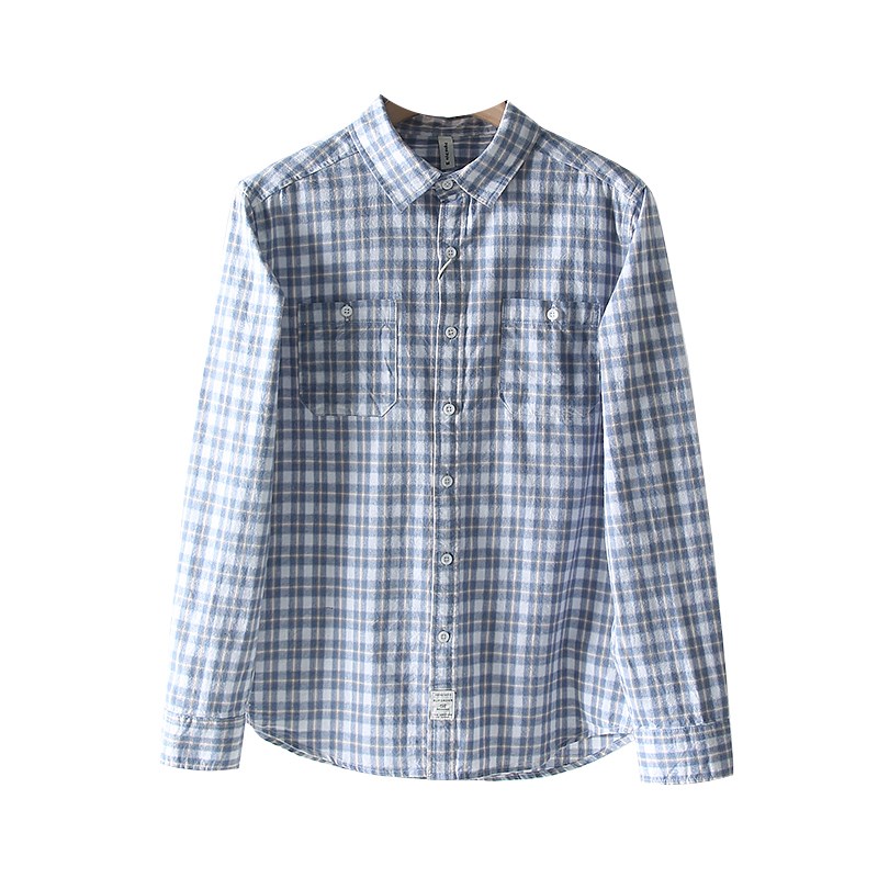 经典日系格纹!淡淡复古气息!外贸男装春夏季时尚休闲长袖衬衫潮 - 图3