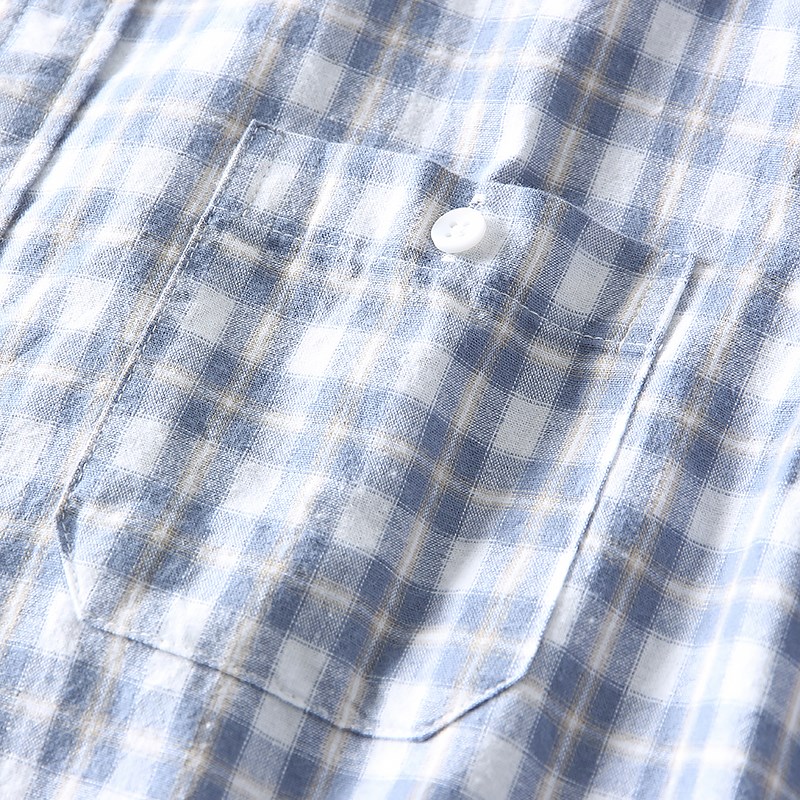 经典日系格纹!淡淡复古气息!外贸男装春夏季时尚休闲长袖衬衫潮 - 图2