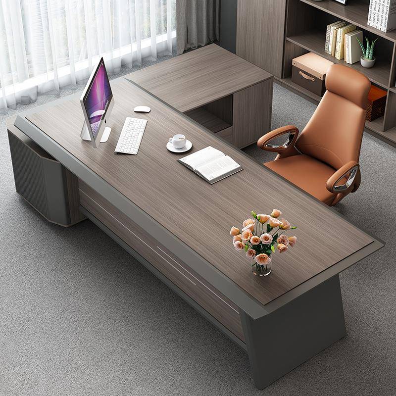高端办公桌老板桌高档简约现代轻奢大班台文件柜家具全套桌椅组合 - 图1