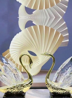 水晶天鹅b纯铜天鹤摆件轻奢样板间书房电视柜客厅北欧网红软装饰