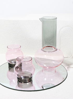 现代欧式轻奢粉色透明玻璃水x壶摆件样板房售楼处客厅餐厅家居软
