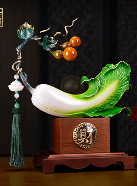 全铜白菜摆件招财高端新中式客厅办公室装饰新Q家乔迁礼物新居礼