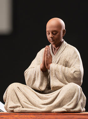 新中式陶瓷禅意小和尚摆件 家居客厅G茶室桌装饰品茶空间灯饰摆设