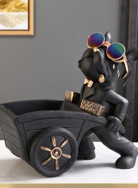 进门口玄a关放钥匙收纳摆件入户鞋柜置物托盘轻奢现代客厅狗装饰