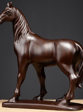 黑檀木雕马e摆件马到成功家居装饰品客厅办公室开业礼品仿古摆件