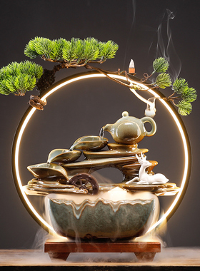 新中式循环水流水生财摆件客厅玄关办公室家居饰乔迁新Z店开业礼