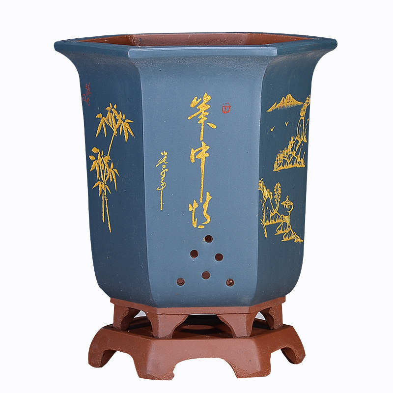 精品紫砂花盆兰花盆n带托盘墨兰君子兰盆中国风桌面阳台兰花专用 - 图3