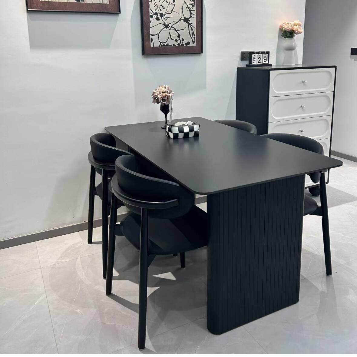 现代极简岩板餐桌黑色家用餐椅组合高级小户型意式长方形饭桌民宿,淘宝优惠券,粉丝福利购,淘宝优惠卷