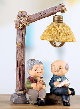 现代个性树脂摆件家居饰品老太太老头老人金N婚怀旧老夫老妻老来
