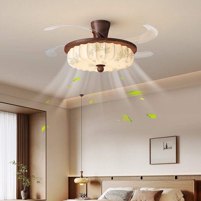 新中式卧室吊扇灯吸顶灯宋代美学覆古南洋风静音主U卧房间吊扇灯 - 图0