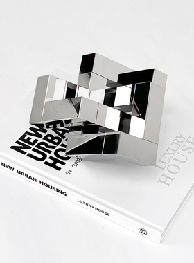 现代简约欧式轻奢烟灰色水晶几何空间摆件样板R房售楼处软装饰品