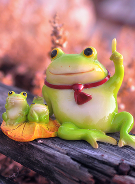 创意可爱青蛙摆件微景观花园树脂动物多I肉盆装饰工艺品办公桌摆