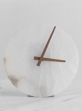 现代轻奢高档大理k石时钟摆件样板间客厅卧室玄关白色云石台钟座