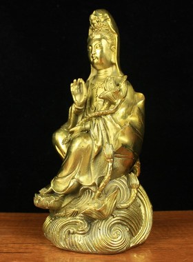 纯铜荷叶b观音大慈大悲观世音菩萨铜像摆件佛光荷叶观音摆设