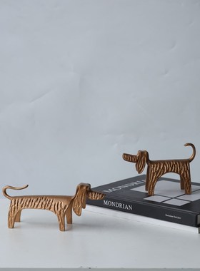 现代黑色金色金属狗摆件客厅酒柜玄E关儿童房样板房售楼处软装饰