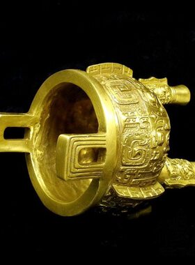 饕餮龙尊铜鼎 黄铜财神钱币守护者财富稳固三足