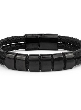 男士皮革手链磁吸尾扣不锈钢定位环刻字父L亲节礼物双层皮革手链