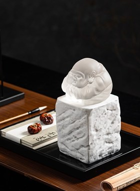 新中式弥勒佛客厅摆件q招财笑佛高档透明老板办公室样板间茶室摆