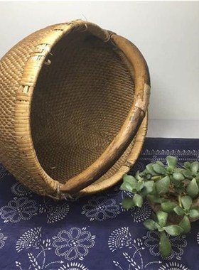民俗老物件竹编篮子木筐提筐木复斗桶笠簸箕怀旧古传统工艺侘寂风