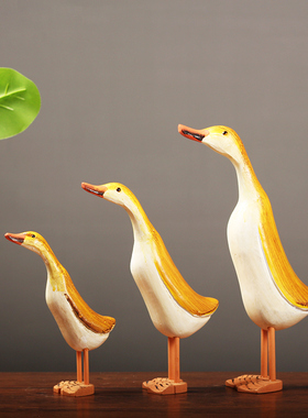 北欧风格鸭子木质动物套三鸭造型工艺品 家居装饰摆Z件创意礼物