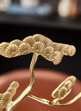 新中式禅意摆f件别墅样板间软装饰品玄关大理石纯铜松树家居饰品