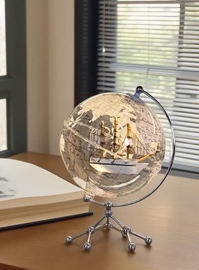 送朋友乔迁礼物闺蜜生q日礼物透明粉色地球仪轻奢客厅玄关酒柜摆