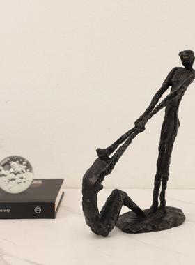 北欧样板间黑色莫头人物雕塑摆件创意酒柜装饰品电视柜玄关摆设人