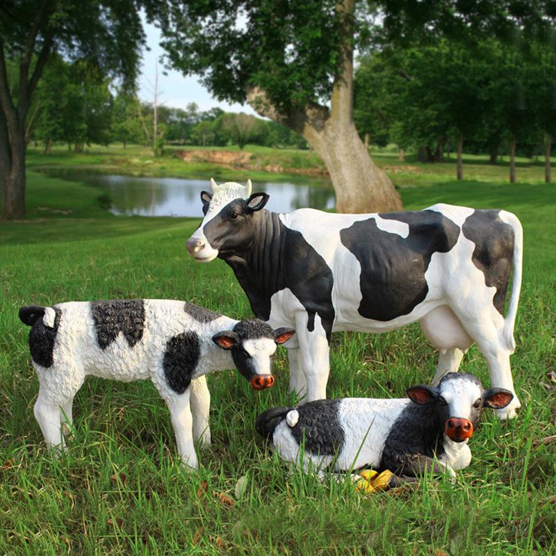 玻璃钢仿真大奶牛模型雕塑黄牛摆件园林落地道具户外动物小品装饰 - 图0