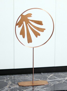 新中式招财金花玉叶摆件样u板房客厅酒店会所轻奢艺术抽象饰品摆