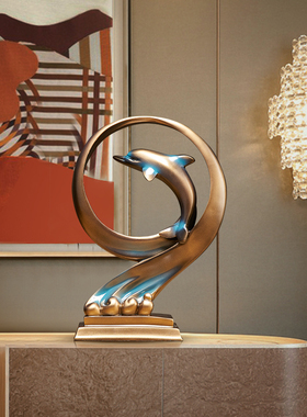 创意海豚家居摆件客厅玄关酒柜装饰品办公室桌面轻Y奢工艺品摆设