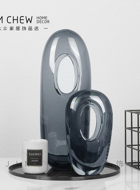 轻奢极简现代琥珀色镂空高级质感C玻璃摆件样板间电视柜玄关摆设