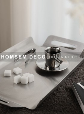 简约现代创意不锈钢果盘摆件餐厅餐桌茶几软装Q饰金属收纳托盘摆