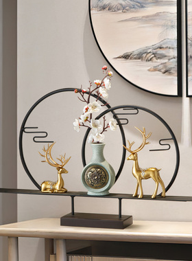 新中式铁艺工艺品摆设进门入户玄关摆H件客厅电视柜创意家居装饰