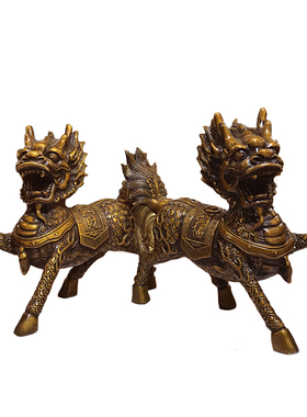 全黄铜麒麟摆件一对纯铜火麒麟客厅客厅办公室内T摆设家居工艺饰