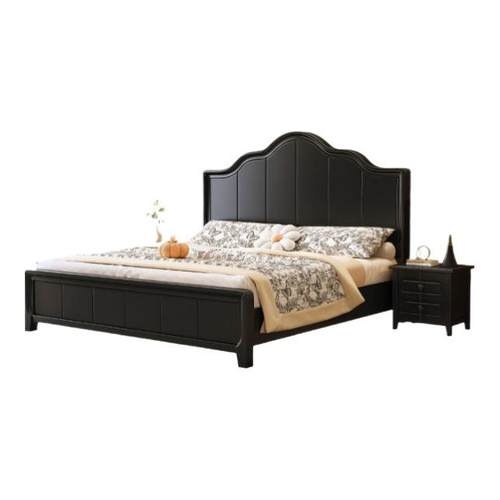 法式复古实木床家用卧室双人大床黑色气压储物床简约现代网红婚床 - 图3