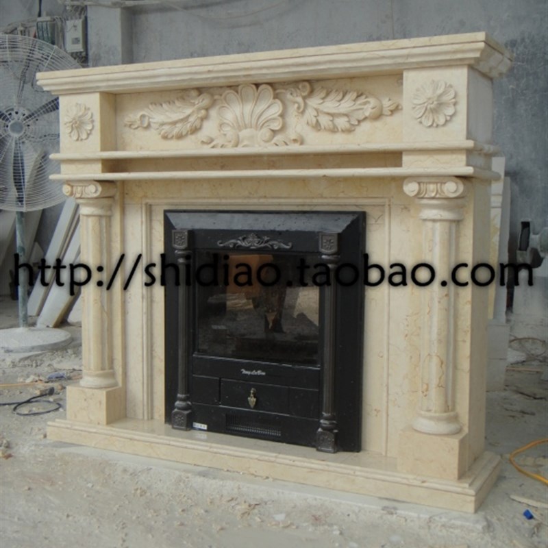 壁炉架 石材壁i炉 大理石雕花壁炉 壁炉雕塑 白色壁炉 米黄壁炉 - 图1