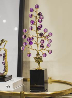 轻奢高档紫水晶葡萄发财树摆w件家居装饰品客厅装饰柜玄关工艺品