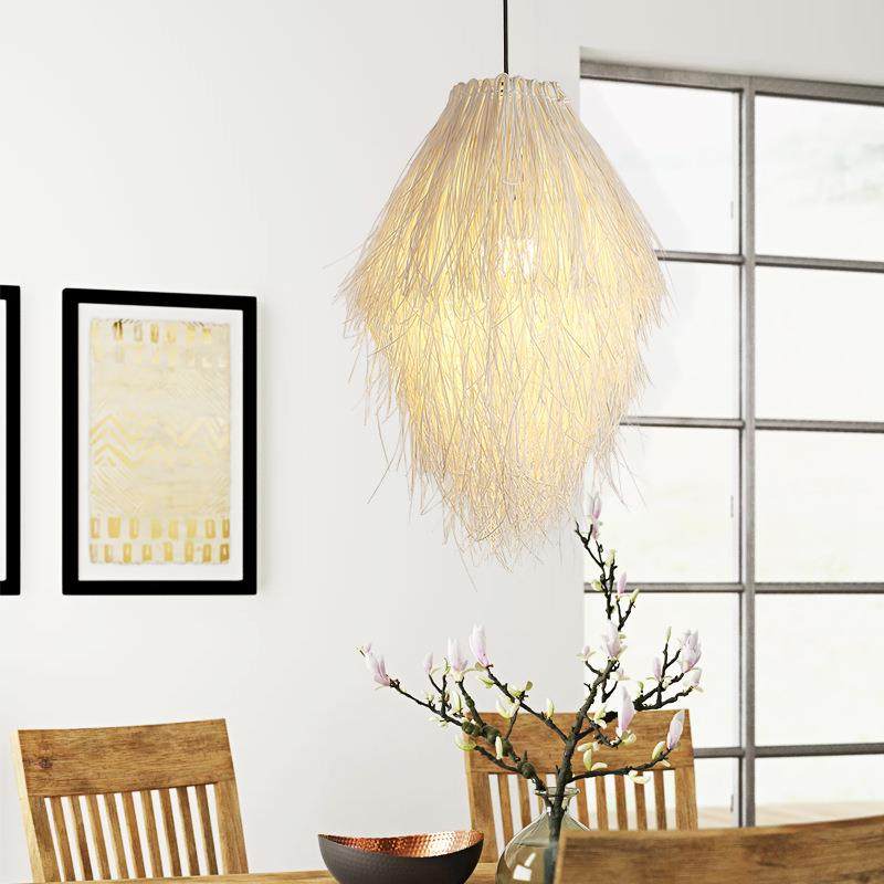 田园风玉米须吊灯竹编藤艺编织灯农家餐厅现代简约鸟巢led吊灯,淘宝优惠券,粉丝福利购,淘宝优惠卷