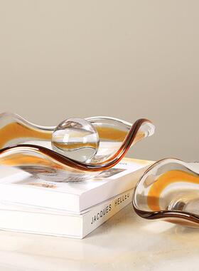 琉璃异形水果盘轻奢艺术摆件客厅样板房售楼处酒店茶几桌面装饰品