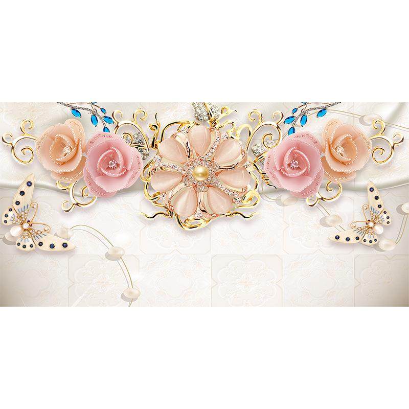 粉色玫瑰蝴蝶墙贴卧室客厅电视背景装饰贴画整张墙纸自粘,淘宝优惠券,粉丝福利购,淘宝优惠卷