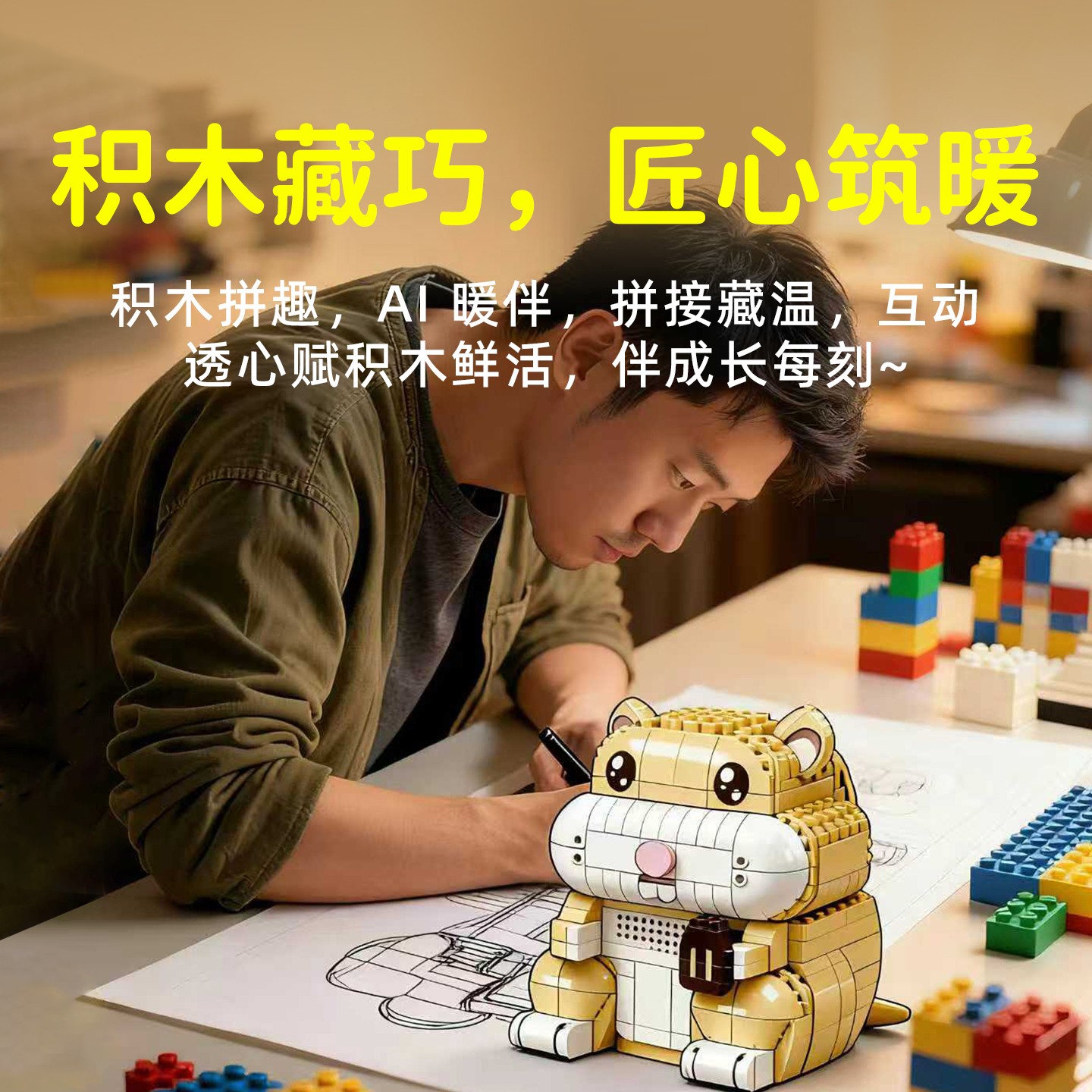 大颗粒积木益智拼搭AI电子智能对话儿童陪伴萌宠情感玩具生日礼物 - 图1