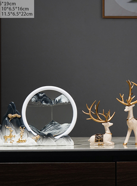 流沙画创意沙漏轻奢档新中式摆件酒柜电视柜客厅公桌装饰摆件