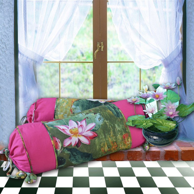 Chinese style home fabric round candy pillow pillow pillow cervical spine pillow J Chinese style home elegant lotus armrest included