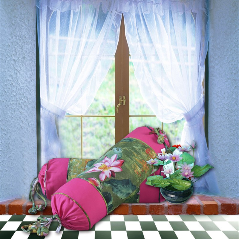 Chinese style home fabric round candy pillow pillow pillow cervical spine pillow J Chinese style home elegant lotus armrest included