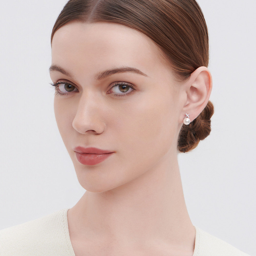 Luvor 海水akoya珍珠耳钉女S925交叉耳饰小灯泡耳环媲美天女级,淘宝优惠券,粉丝福利购,淘宝优惠卷