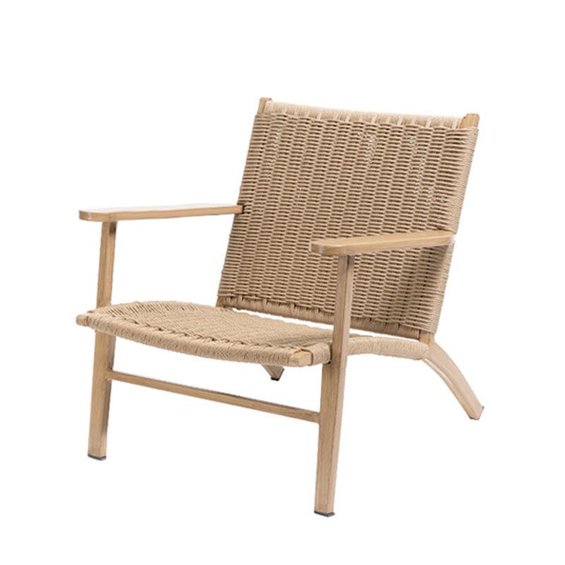 室外阳台仿木铝合金单人藤编桌椅户外花园庭院简约藤椅小茶几组合 - 图3