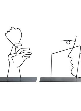 现代简约客厅黑色金属线条摆件家居样板间书柜创意抽象装饰品装饰